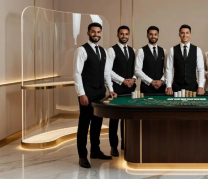 Profesjonalny zespół krupierów prowadzący atrakcje eventu casino.