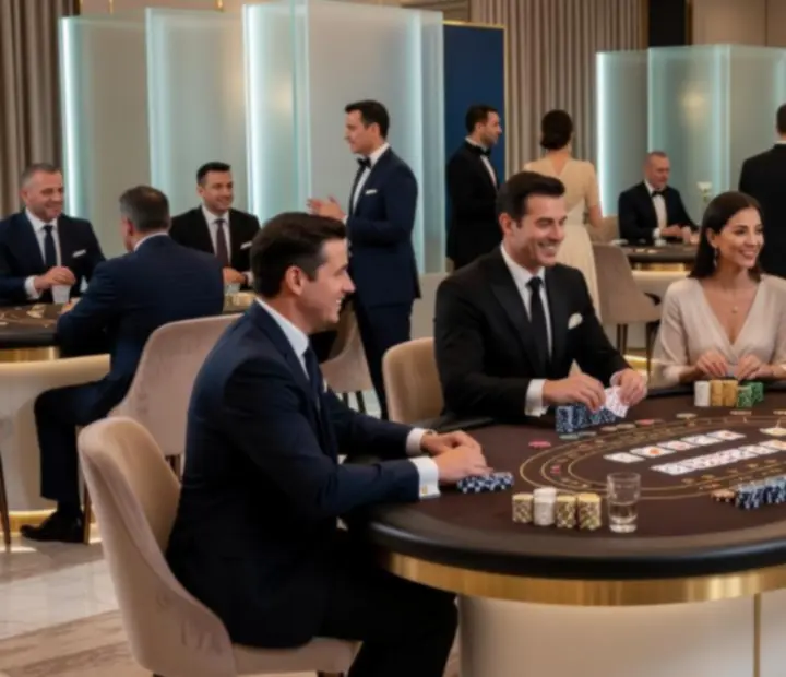 Stół eventowy z przygotowaną aranżacją pakietu casino.