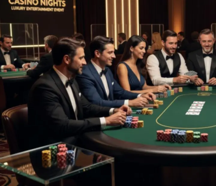 Goście bawiący się przy stołach do gry podczas eventu casino